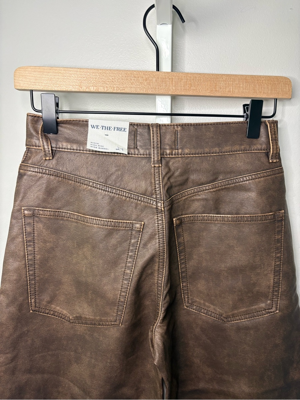 NWT We The Free Misha High Rise Wide Barrel Faux Leather Pants Bronze Brown 24 - Picture 6 of 8